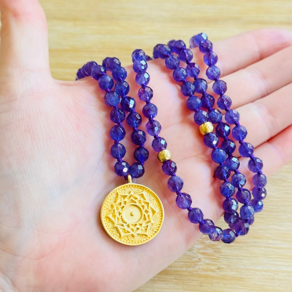 Satya Precious Insight Upper Chakra Mala Necklace I Am Devine Amethyst Beaded